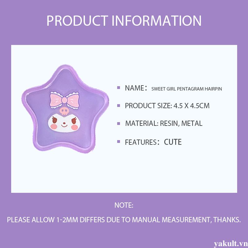 🎀 yakult 🎀Kẹp tóc ngôi sao hoạt hình mới dễ thương sanrio girl bangs kẹp phụ kiện tóc trẻ em