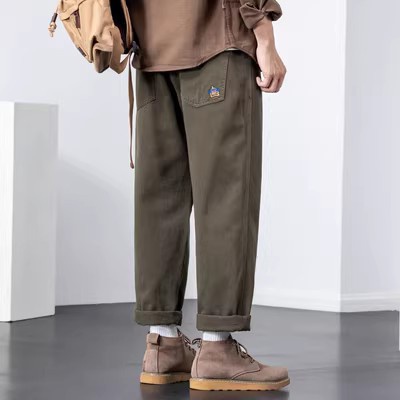 Quần Dài Nam Kaki Ống Suông Phong Cách Retro Cotton Quần Âu Nam Mùa Xuân, Mùa Thu Và Mùa Hè Quần Thẳng Lỏng Lẻo