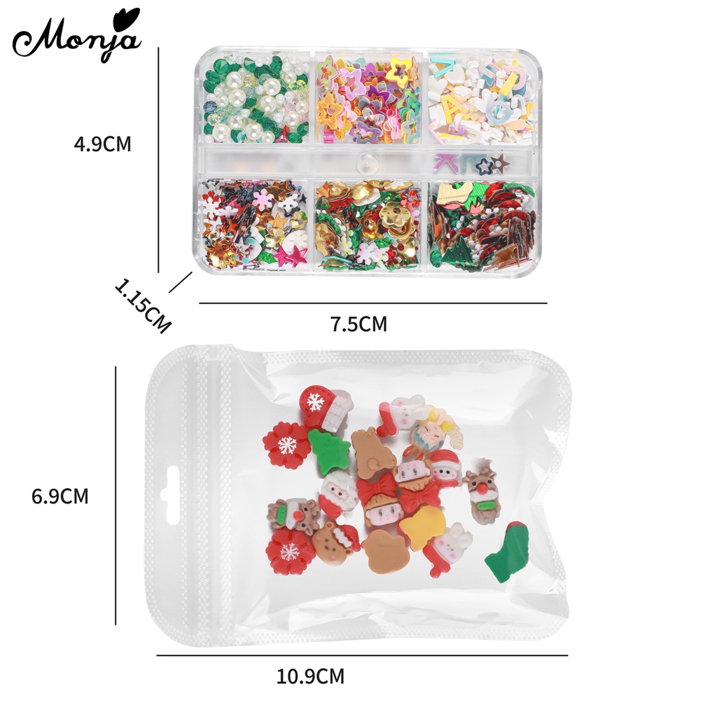 Monja Phụ Kiện Trang Trí Móng Tay 3d Chủ Đề Giáng Sinh Đính Đá diy