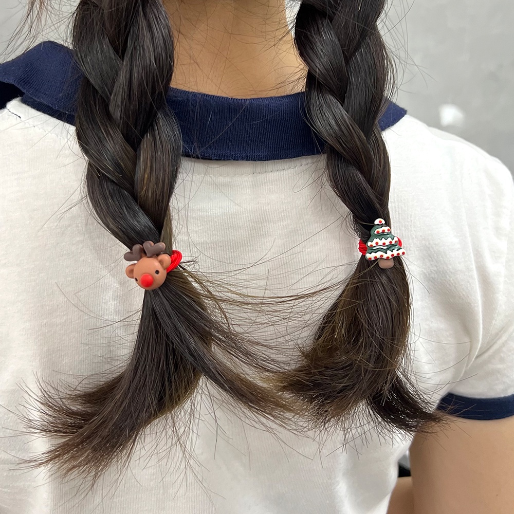 Dây Cột Tóc Co Giãn Không Đường May Hình Tuần Lộc Giáng Sinh Dễ Thương Thời Trang Cho Nữ