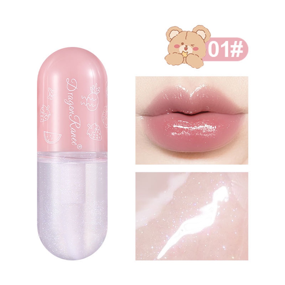 Dragonranee Mirror Bear Cute Doodle Lip Glaze Nữ sinh Son môi không thấm nước dễ thương