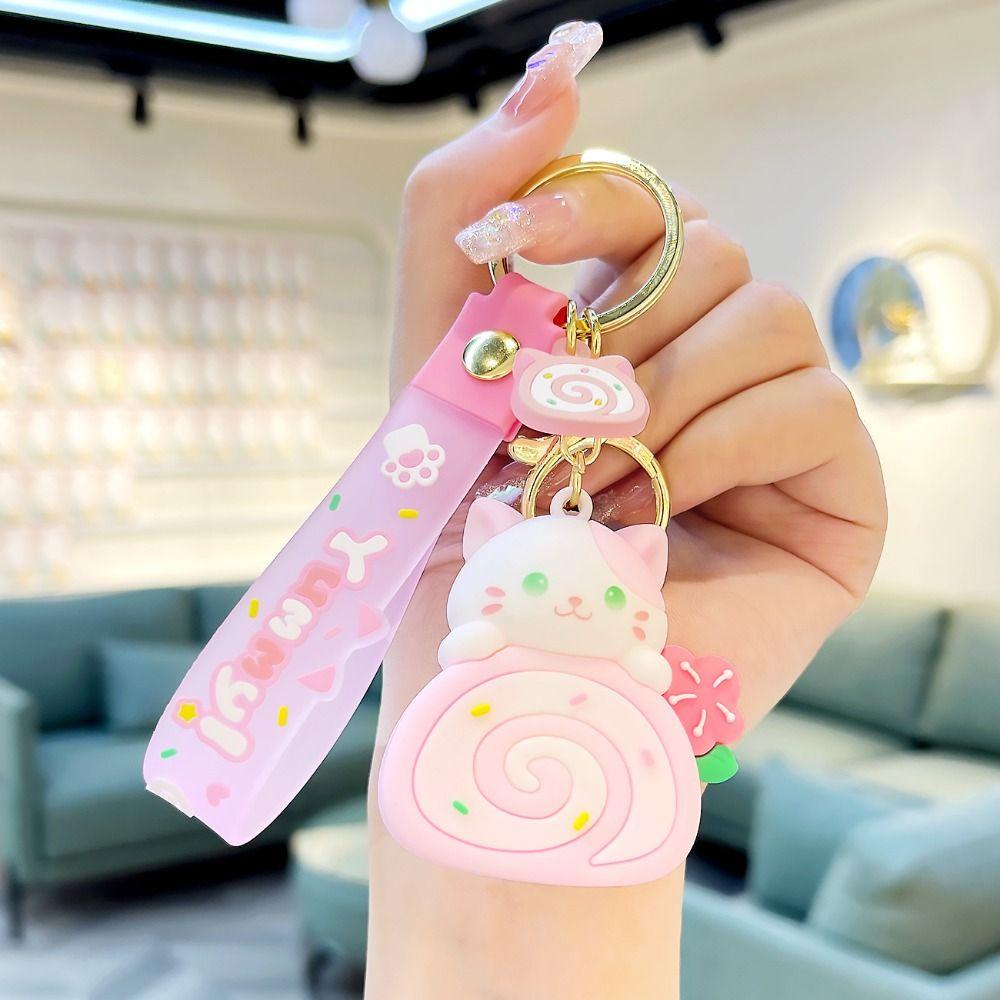 Mmluck kitty Móc Khóa Búp Bê Mèo Hoạt Hình Cuộn Trứng / Bánh Trứng Bằng pvc Dễ Thương Cho Nữ