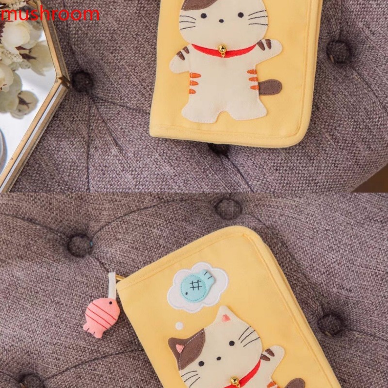 Jiang bobo Ví Đựng Tiền Xu Bằng cotton Hình Mèo Hoạt Hình Màu Vàng Di Động