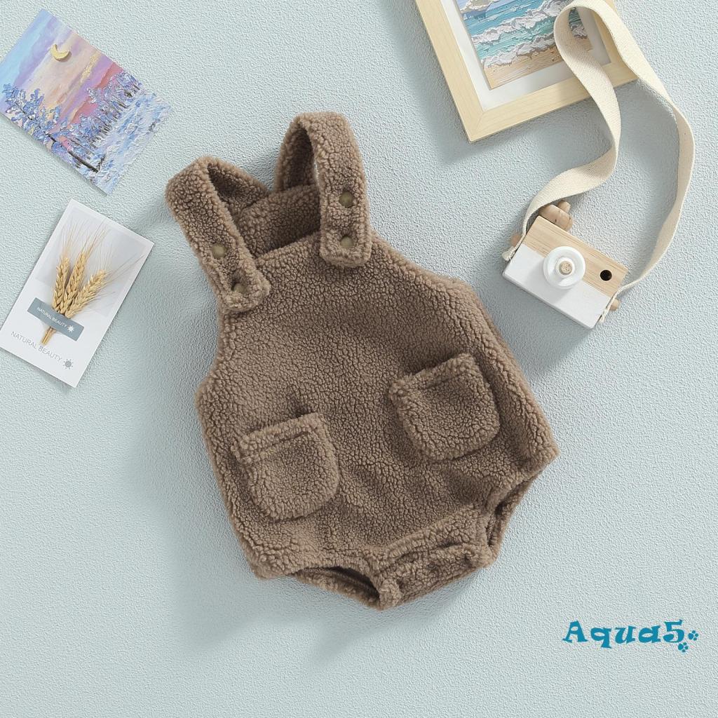 Aqua-quần Áo Liền Quần Hai Dây Bằng Vải Lông Có Túi Trang Trí Đáy Chụp Ảnh Dễ Thương Dành Cho Bé