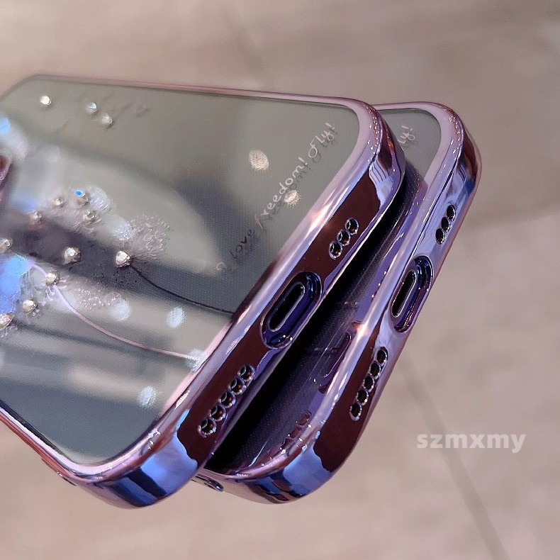 Ôp Điện Thoại tpu Dẻo Trong Suốt Mạ Điện Họa Tiết Hoa Bồ Công Anh Tím Cho iphone 15 14 plus 13 12 11 pro max Ốp