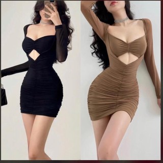 Đầm body nhún khoét eo dạo phố gợi cảm hách dáng nha