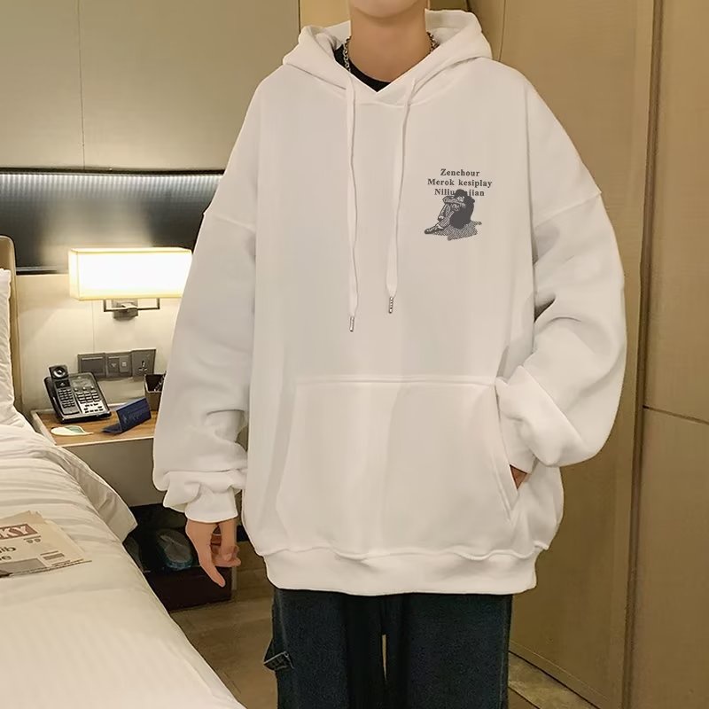 Đầm size m-8xl. 8xl. Áo hoodie Thu Đông Tay Dài Dáng Rộng In Chữ Tiếng Anh Đơn Giản Thời Trang Đường Phố Mỹ Hàn Quốc