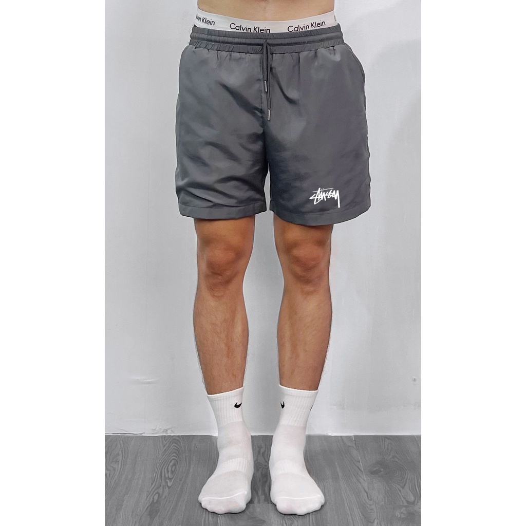 Quần short dù gió thể thao Stussy chữ S form trên đầu gối siêu nhẹ thoải mái chống nước có lót lưới