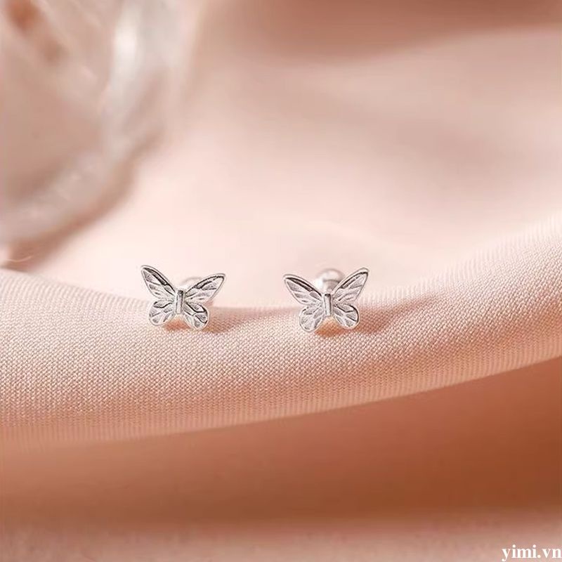 Bông Tai Mạ Bạc 925 Hình Bướm Đính Đá Thời Trang Hàn Quốc Cho Nữ
