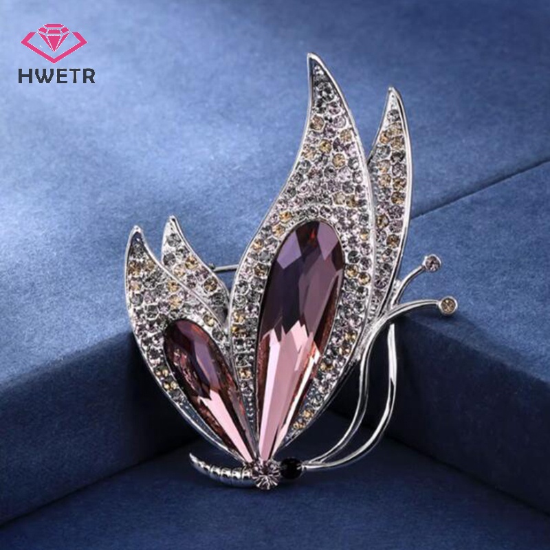 Ghim Cài Áo Hình Bướm Đính Đá Pha Lê Tím Thời Trang Cho Nữ Mới