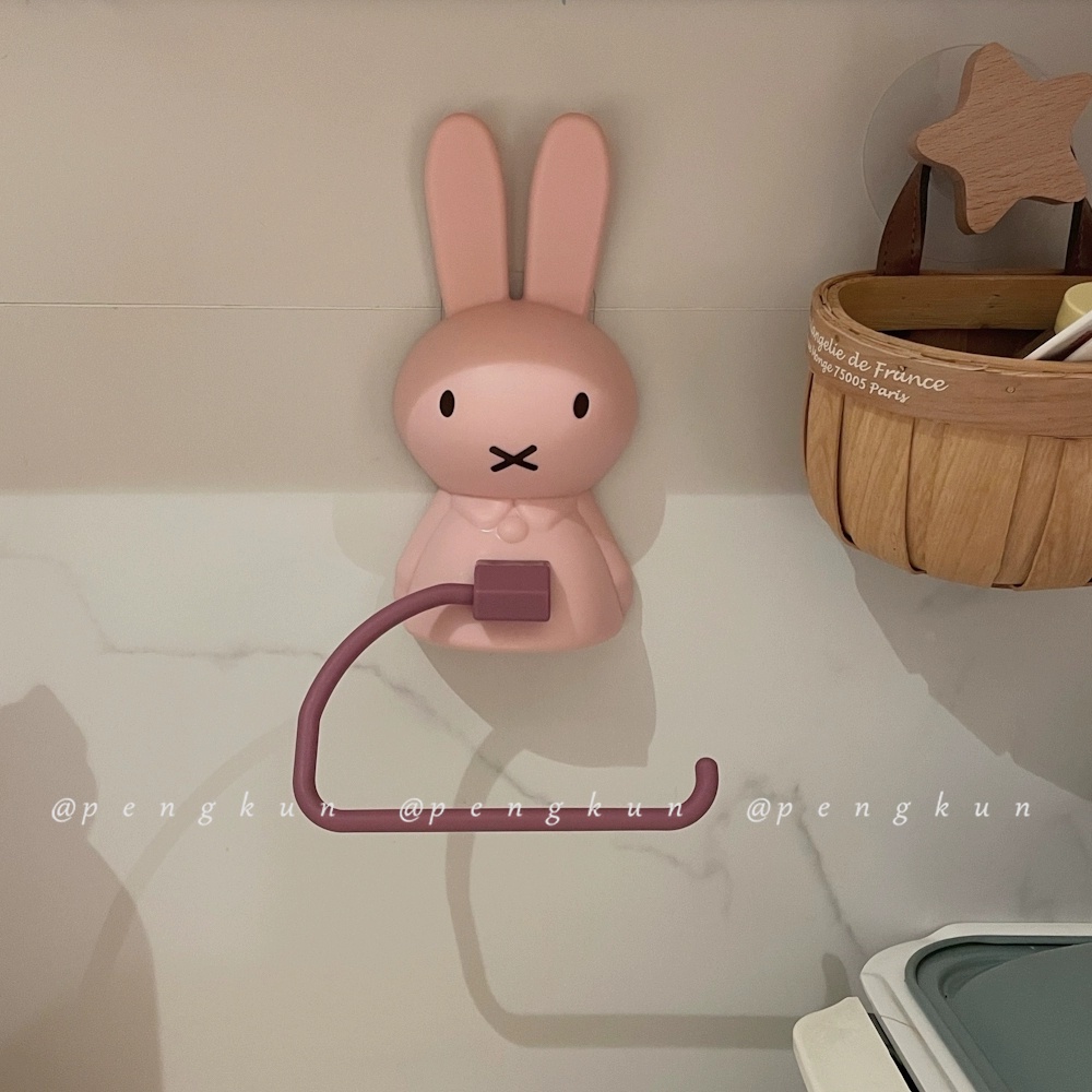 Dễ Thương Móc Treo Cuộn Khăn Giấy Vệ Sinh Hình Thỏ Màu Tương Phản Sáng Tạo Không Cần Khoan Lỗ Cho Nhà Bếp Nhà Tắm