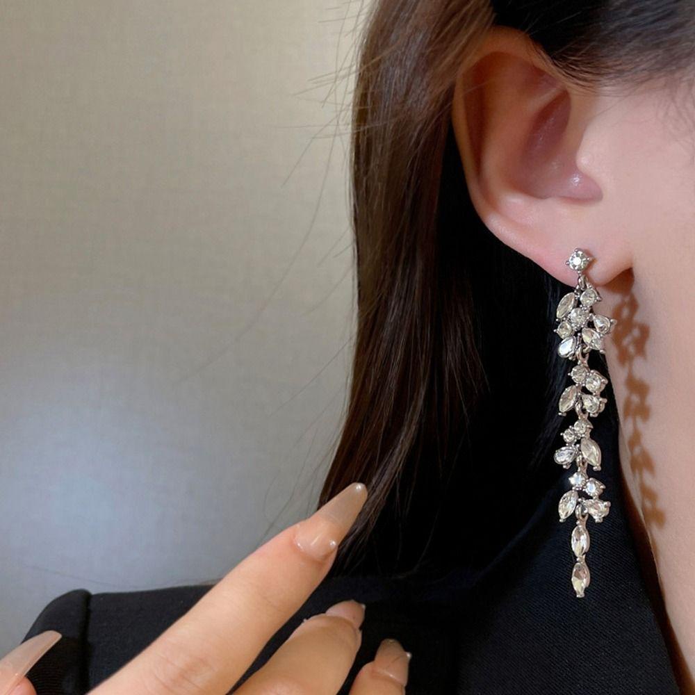 Bông Tai 26Eie Dáng Dài Hình Chiếc Lá Đính Đá Thời Trang Cho Nữ