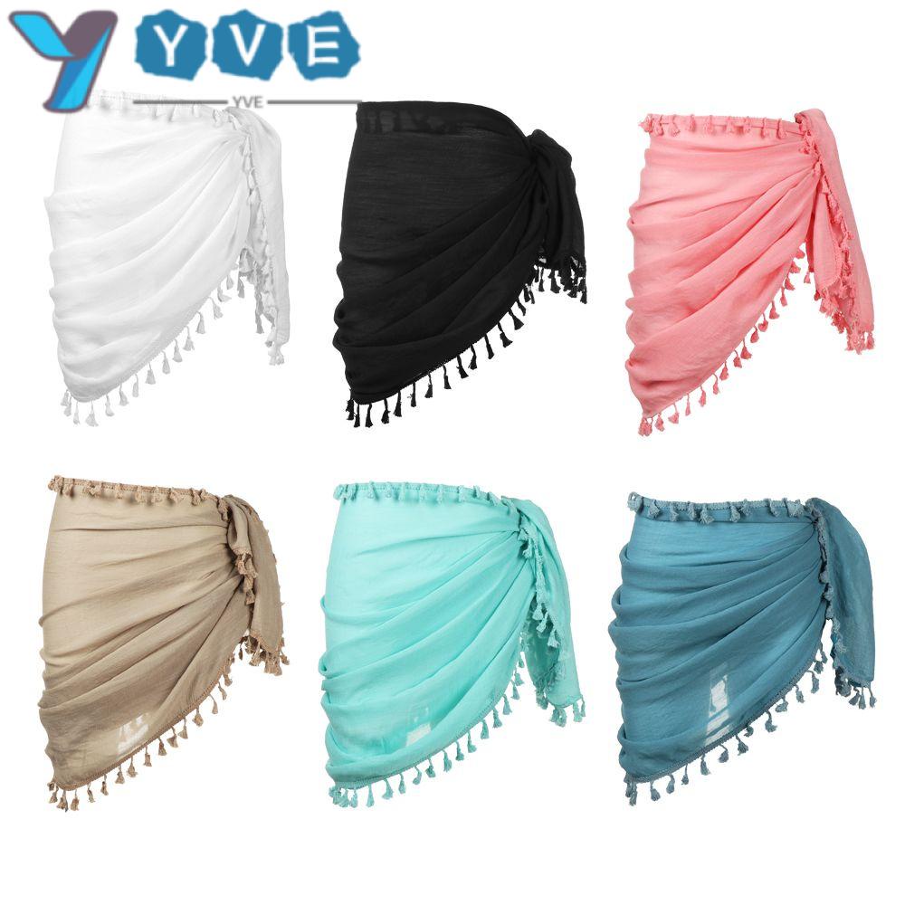 Yve Bikini Đi Biển Sarong Bìaups Plus Size Váy Quấn Ngắn Sarong Tua Rua