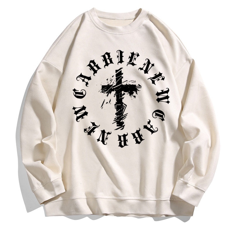 Áo sweater Tay Dài Cổ Tròn Dáng Rộng In Chữ Thập Màu Đen Phong Cách vintage Hợp Thời Trang