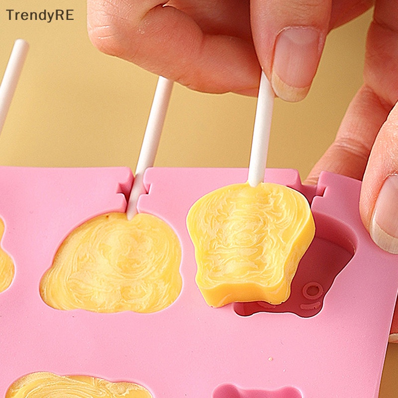 Khuôn Silicon Làm Kem Que Hình Kẹo Mút Hoạt Hình Dễ Thương Kèm Nắp Đậy diy