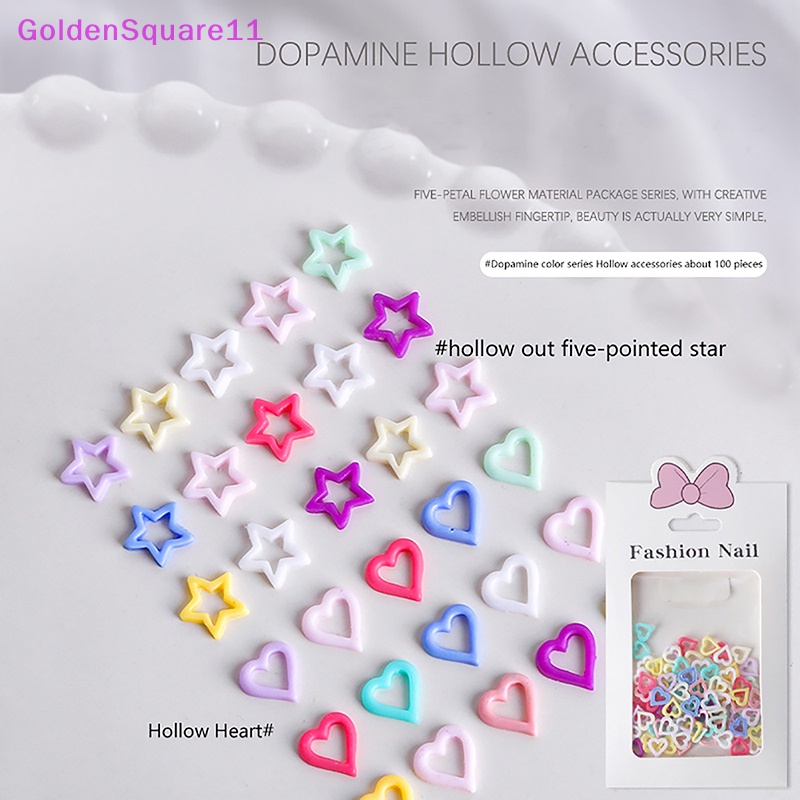 Túi 100 Phụ Kiện Trang Trí Móng Tay Nghệ Thuật Hình Ngôi Sao / Trái Tim / Trái Tim Xinh Xắn vn