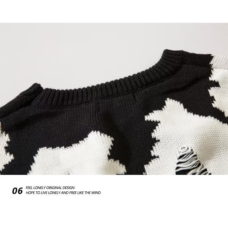 Áo sweater Dệt Kim Tay Dài Dáng Rộng Màu Trắng Đen Thời Trang Xuân Thu Cho Nam Và Nữ