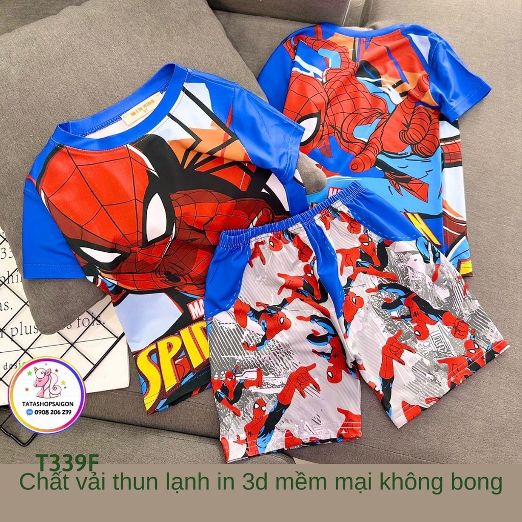 T339 - Bộ mặc nhà cho bé trai size đại chất thun lạnh in 3D hoạt hình truyện tranh hithot 20 đến 40kg