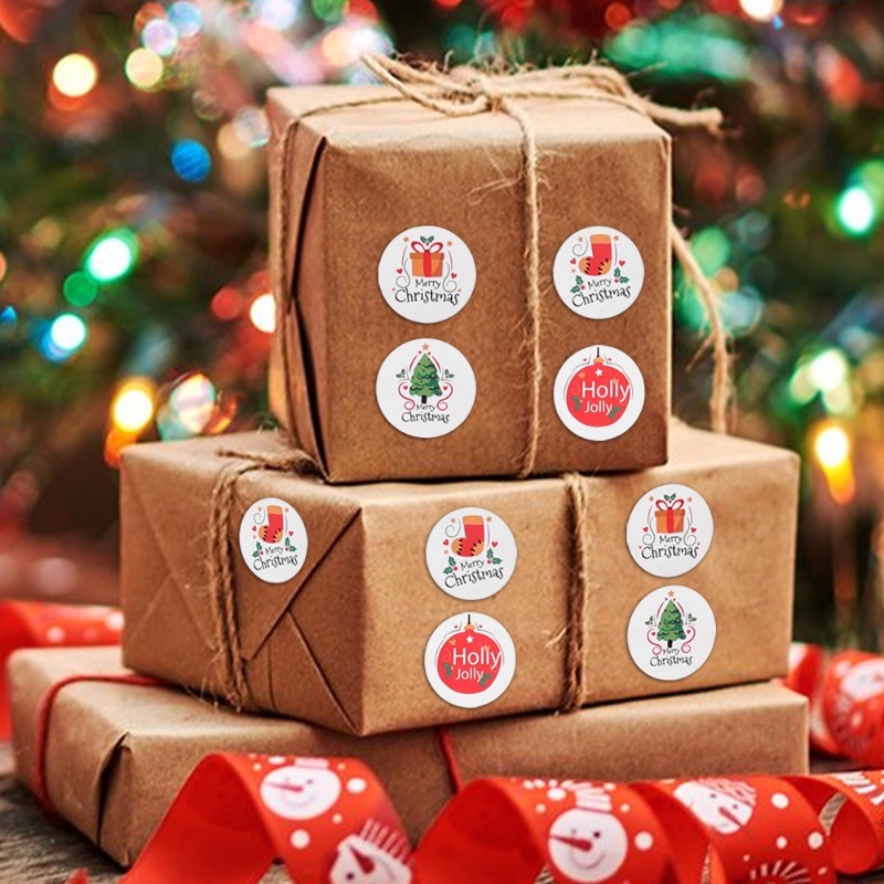 Cuộn 500 Nhãn Dán Trang Trí Hộp Quà / Thiệp Giáng Sinh Tự Dính diy
