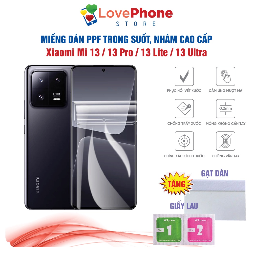 Dán PPF Xiaomi Mi 13 Ultra 13 Pro 13 Lite 13 bảo vệ màn hình chống vân tay tự phục hồi vết xước - Love Phone