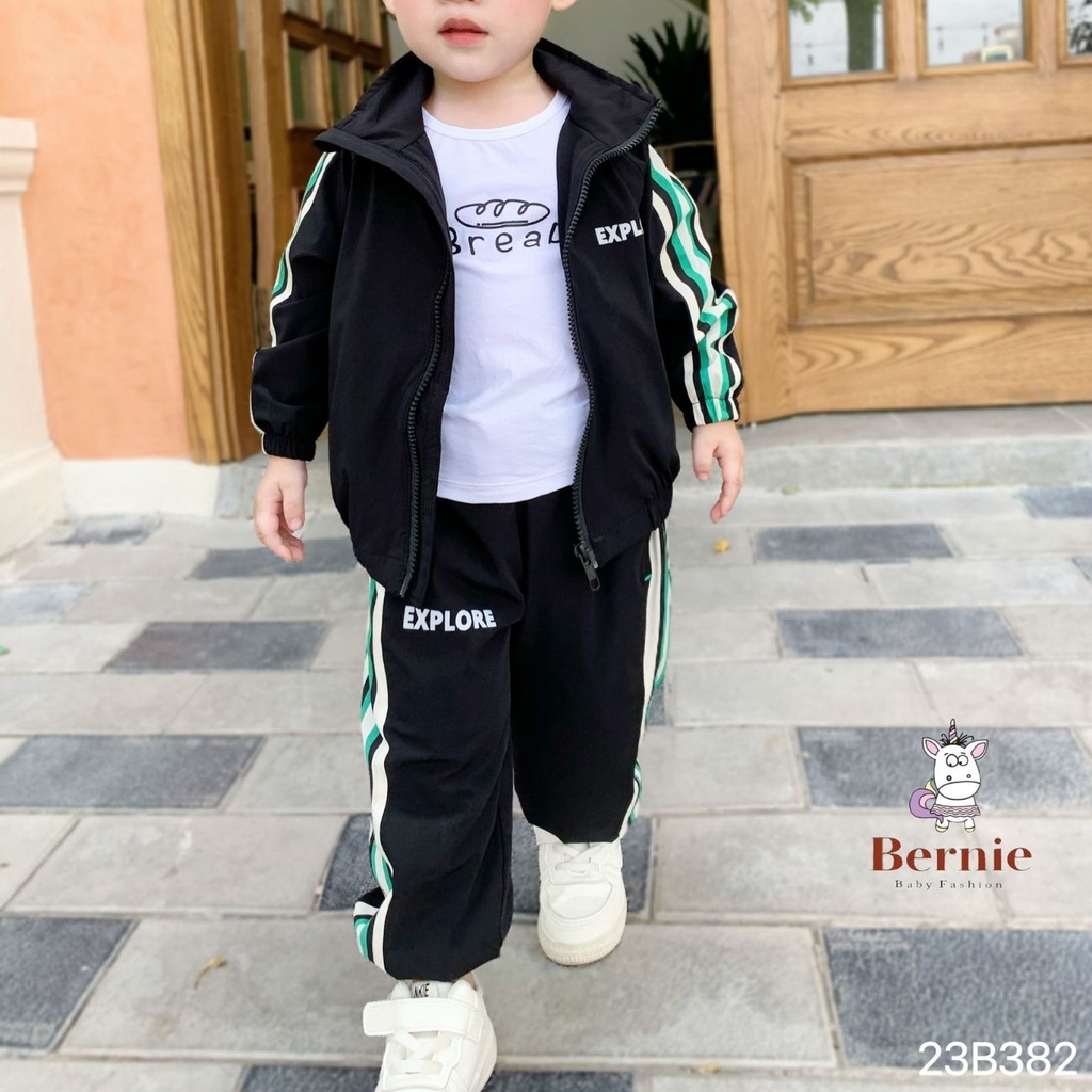 Bộ áo khoác gió dài tay thể thao kèm quần unisex bé trai bé gái 2 lớp 1 đến 7 tuổi BERNIE kids