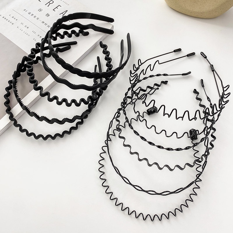 Set 5 Băng đô cài tóc rửa mặt Màu Đen Bằng Kim Loại Cho Nam