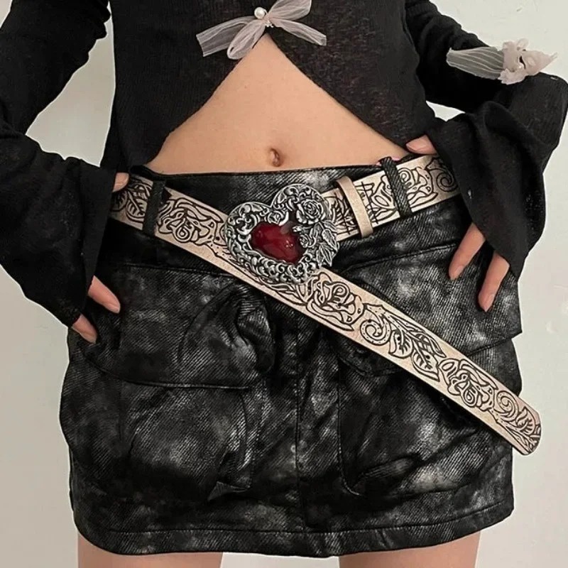 Thắt Lưng Da pu Co Giãn Đính Đá Lấp Lánh Phong Cách punk Cổ Điển y2k