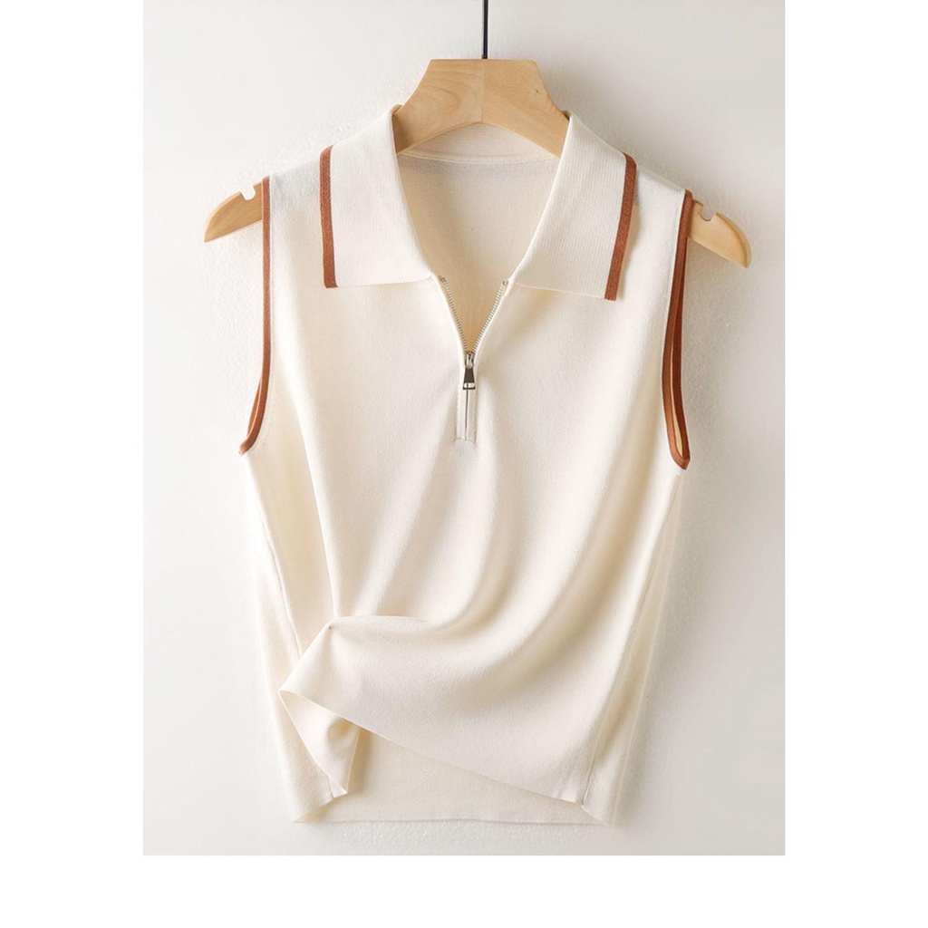 Áo tank top Sát Nách Dáng Ôm Phối Khóa Kéo Thời Trang Mùa Hè Cho Nữ