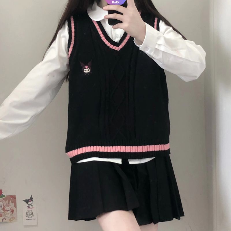 Sanrio cinnamoroll kuromi my melody pom purin Áo Dệt Kim Giữ Ấm Thêu Họa Tiết Phong Cách Đại Học Cho Nữ Sinh