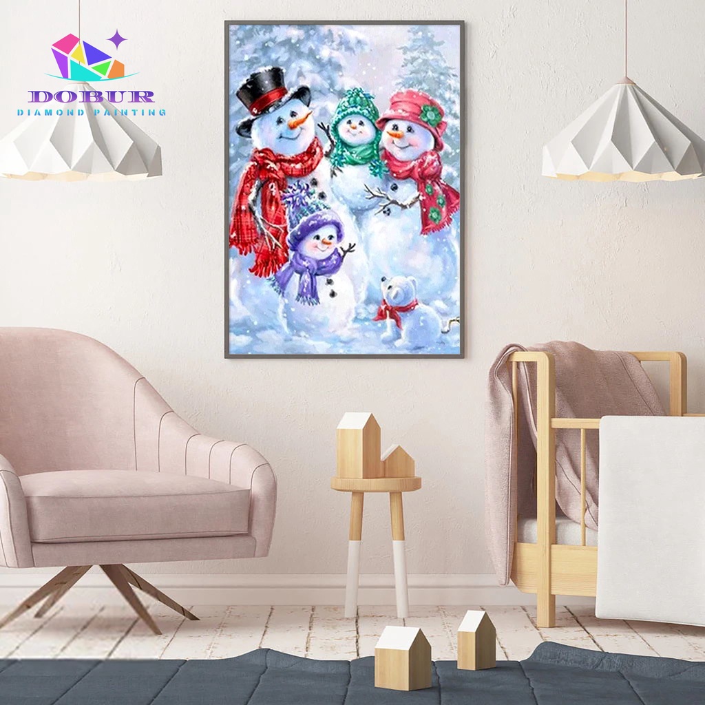 DOBUR | Bộ Tranh Đính Đá Tự Làm Họa Tiết Độc Đáo | Tranh Vải Bạt Treo Tường Trang Trí Giáng Sinh Hình Tròn 5d diy Có Số