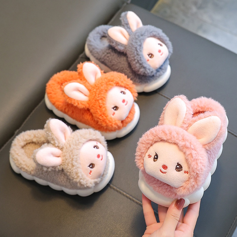 Dép Bông cotton Lót Nhung Ấm Áp Hình Thỏ Hoạt Hình Cho Bé