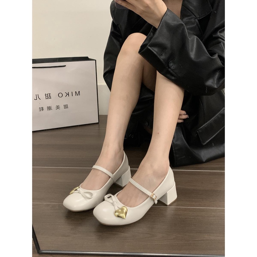 Giày Da Gót Dày Thời Trang Xuân Thu 2023 Cho Nữ