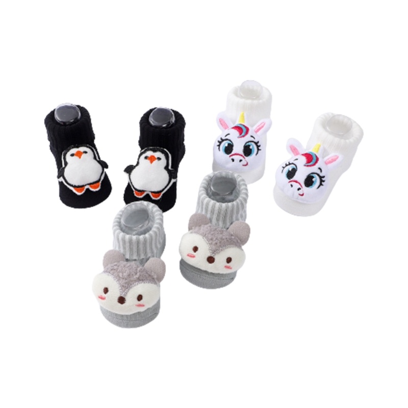 Set 3 Đôi Vớ Dệt Kim Thoáng Khí Chống Trượt In Họa Tiết Hoạt Hình Cho Bé Sơ Sinh