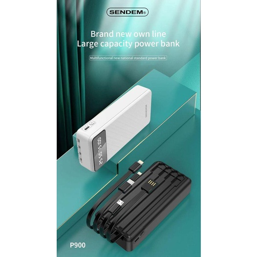 Sạc dự phòng Sendem P900 20000mAh - 4 Dây Sạc Tích Hợp - Sạc Nhanh - Màn Hình Hiển Thị Pin