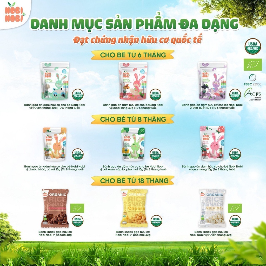 Bánh Snack gạo hữu cơ Thái Lan nhiều vị Nobi Nobi