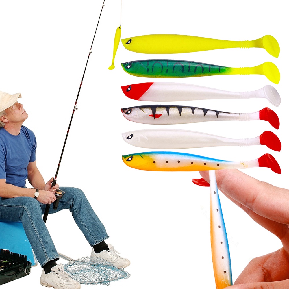 Set 6 Mồi Giả Nhử Cá Bằng Cao Su Mềm 9cm Gắn Kèm Móc Câu