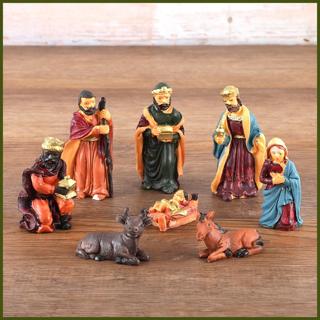 Nativity Set 8 Tượng Nhựa resin Vẽ Tay Để Bàn Trang Trí Giáng Sinh