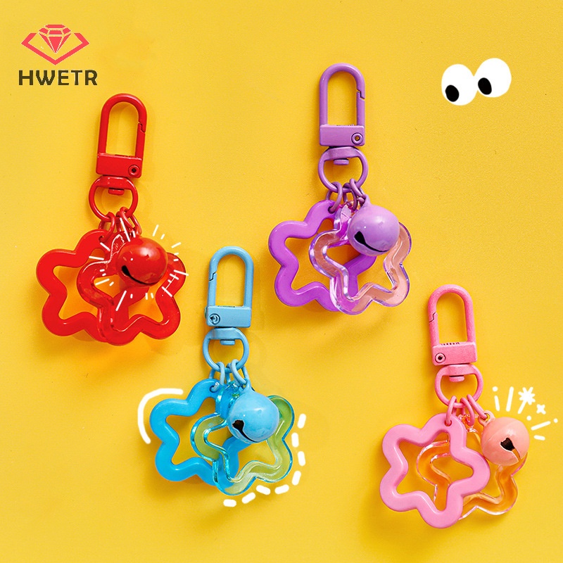 Hwetr Móc Khóa acrylic Hình Ngôi Sao Rỗng Nhiều Màu Có Chuông Dễ Thương Treo Trang Trí Ba Lô Tai Nghe ch Mới