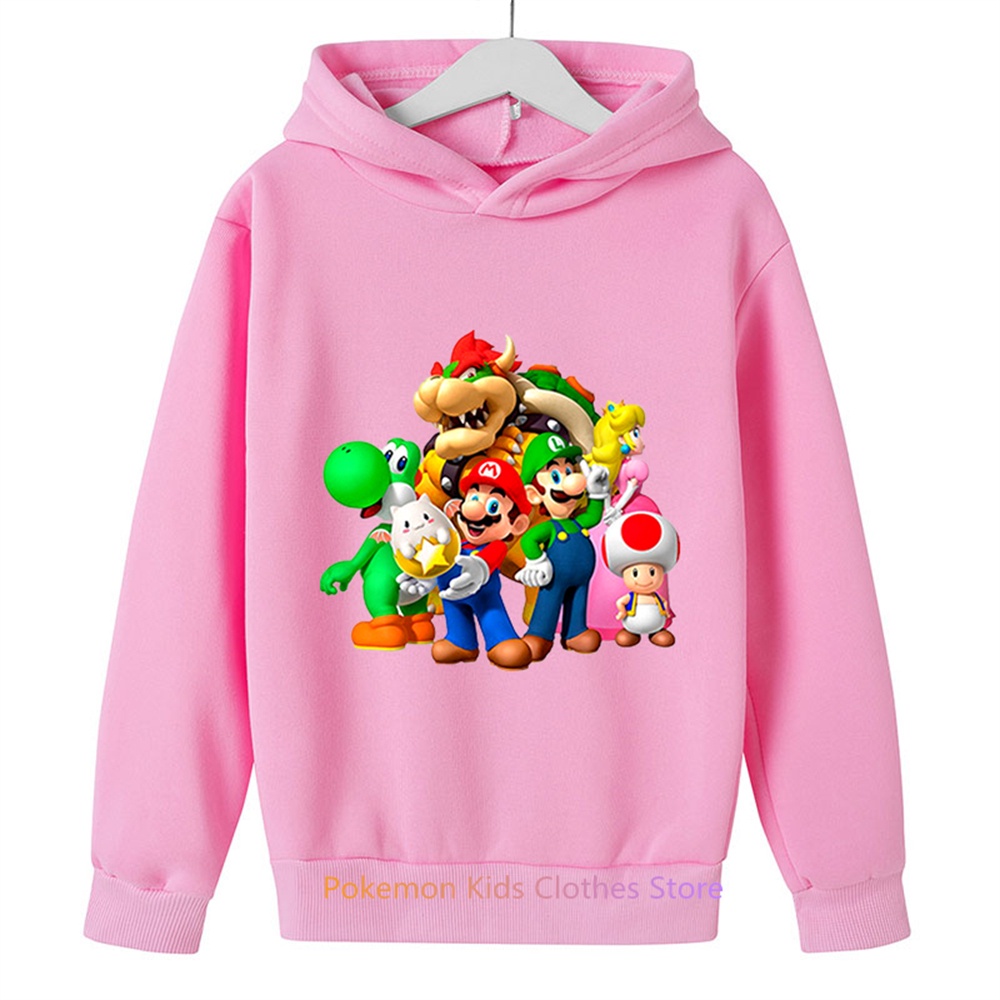 Áo Hoodie Tay Dài In Hình game super mario Cho Bé 3-12 Tuổi Thời Trang
