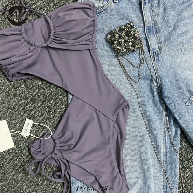 Bộ Đồ Bơi Hở Vai Màu Tím Trơn Phong Cách Thời Trang Mới 2023