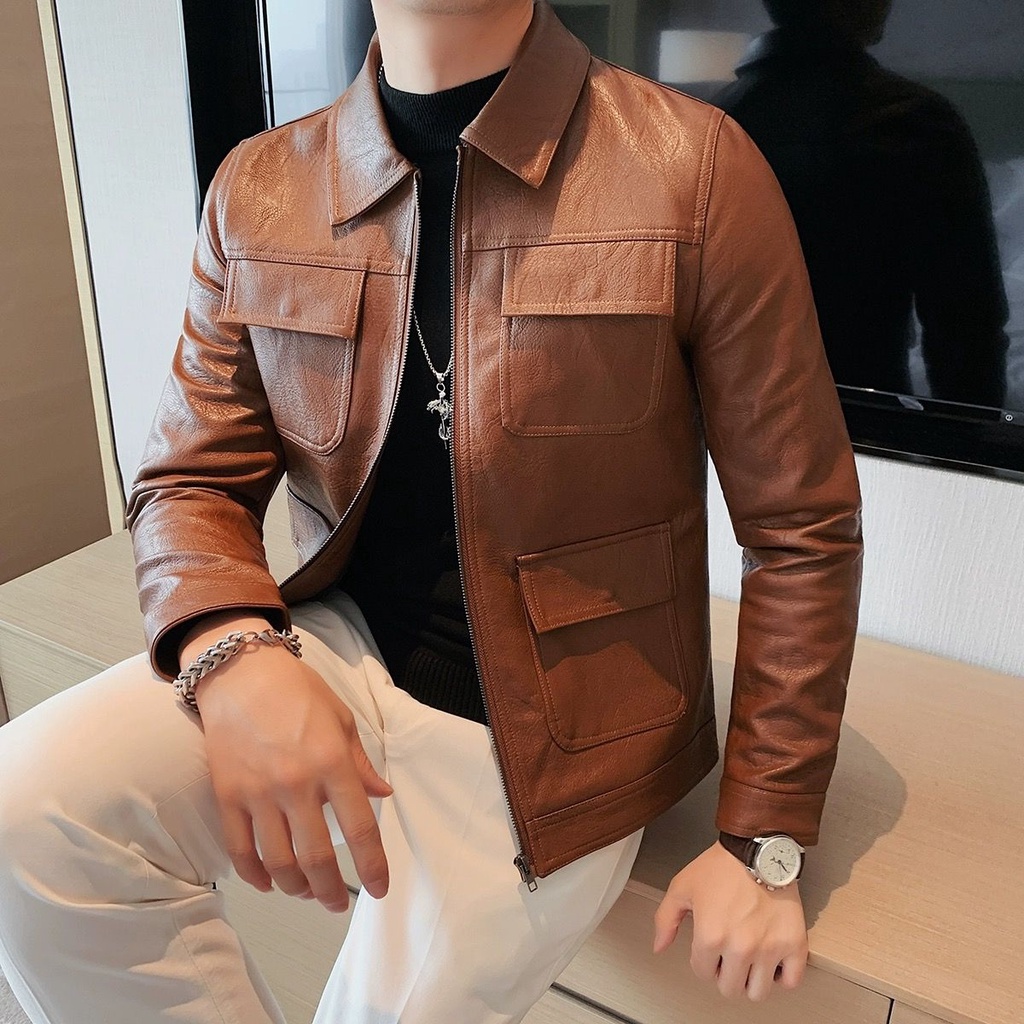 Mới Áo Khoác Da Cao Cấp Dáng Ôm Thời Trang Thu Đông Cho Nam