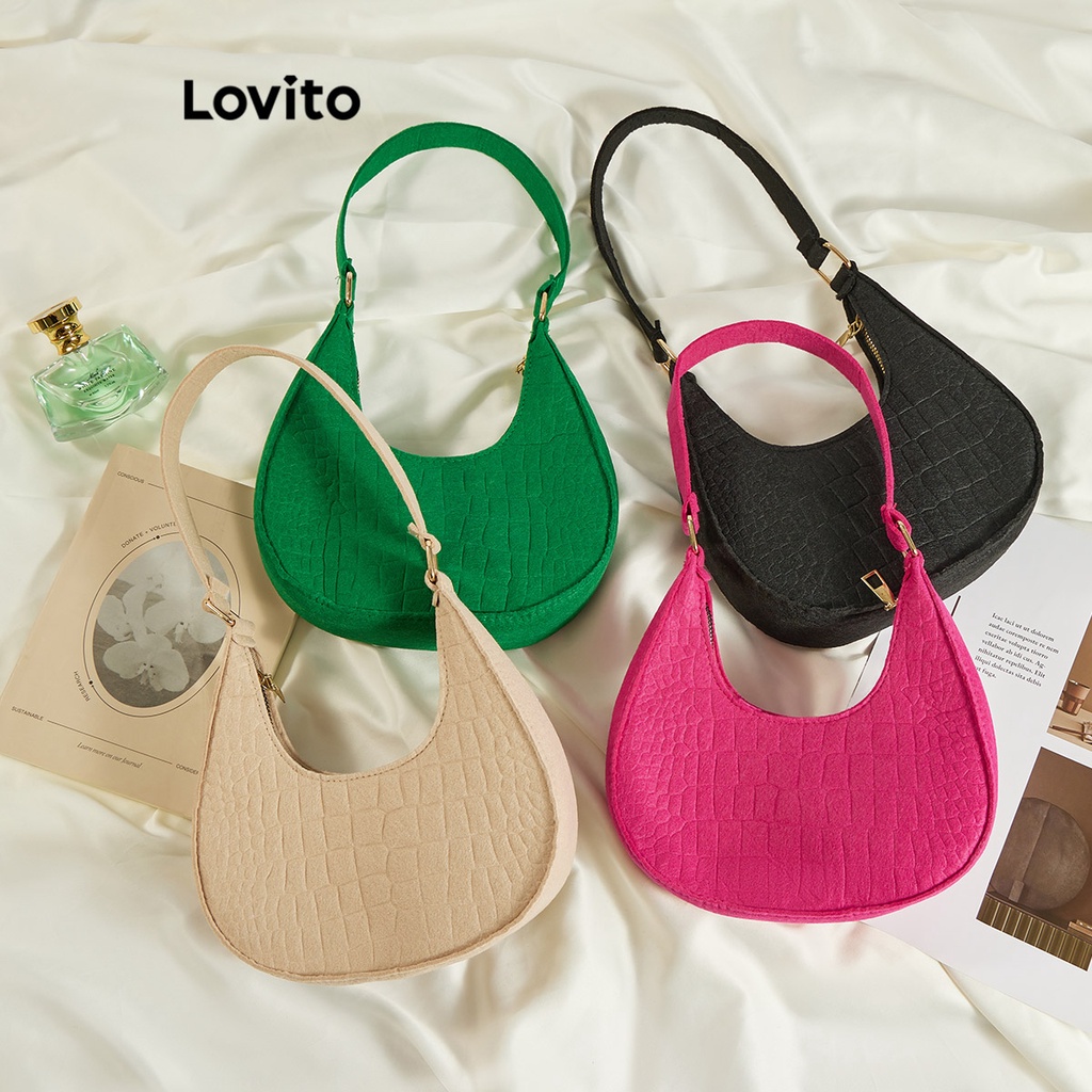 Lovito Túi xách tay Hobo Tote giản dị dễ thương Ví cổ điển Retro Túi đeo vai ly hợp cho nữ L63AD324 (Kaki/Hồng đậm/Xanh/Đen)