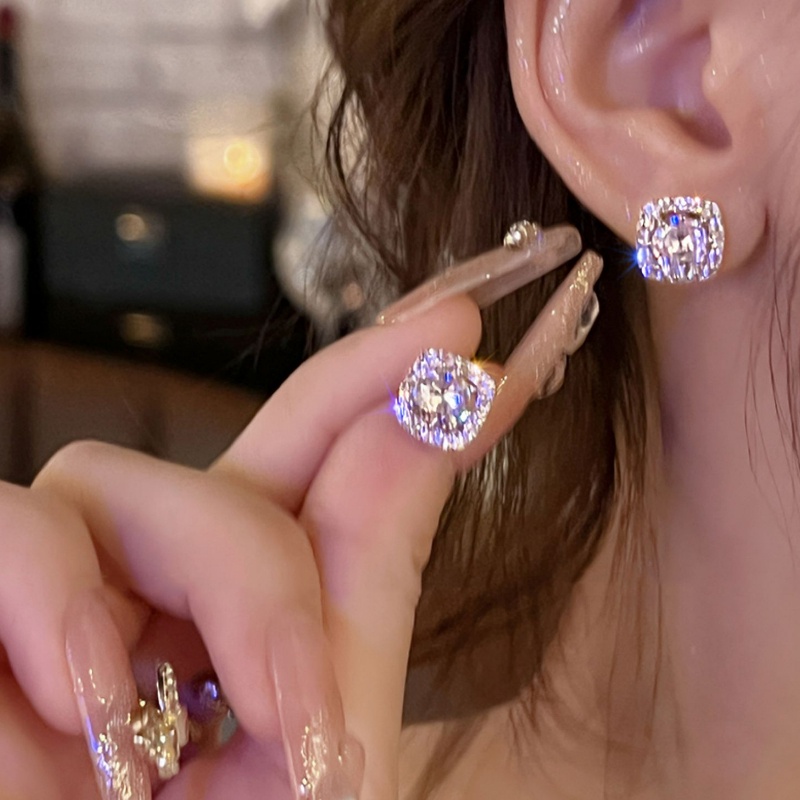 Bông Tai Bạc Hình Vuông Đính Đá zircon Đơn Giản Thời Trang Cho Nữ