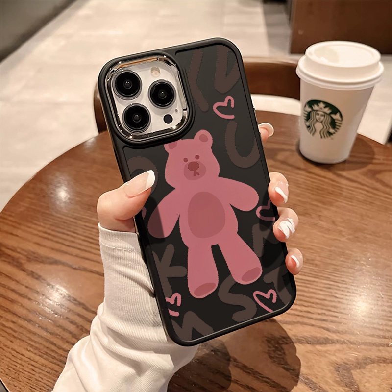 Silicone Ốp Điện Thoại Silicon Mềm Chống Sốc Nút Kim Loại Hình Gấu Cho iphone 14 13 12 11 pro max xs x xr 8 + 7 plus