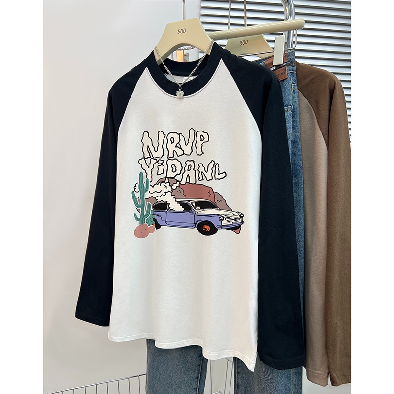 HIIXIIVI Áo Thun 100% cotton Tay Dài Dáng Rộng Phong Cách Hàn Quốc Dành Cho Nữ