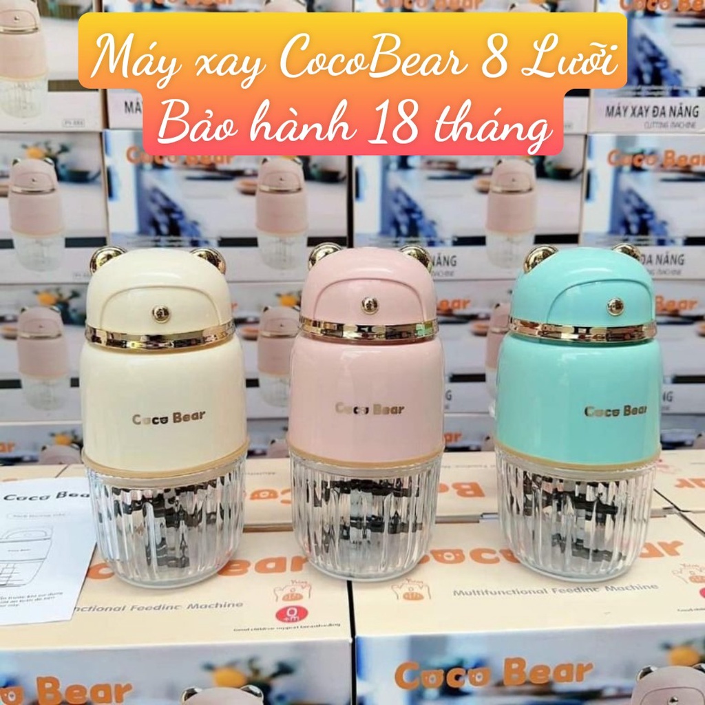 [CHÍNH HÃNG] Máy Xay Coco Bear 8 Lưỡi Xay Đồ Ăn Dặm Cho Bé, Xay Rau Củ, Thịt, Máy Xay Cocobear Mini Cối Thủy Tinh