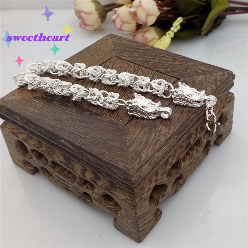 Vòng Tay Dây Xích Mạ Bạc Hình Rồng Thời Trang Dành Cho Nam