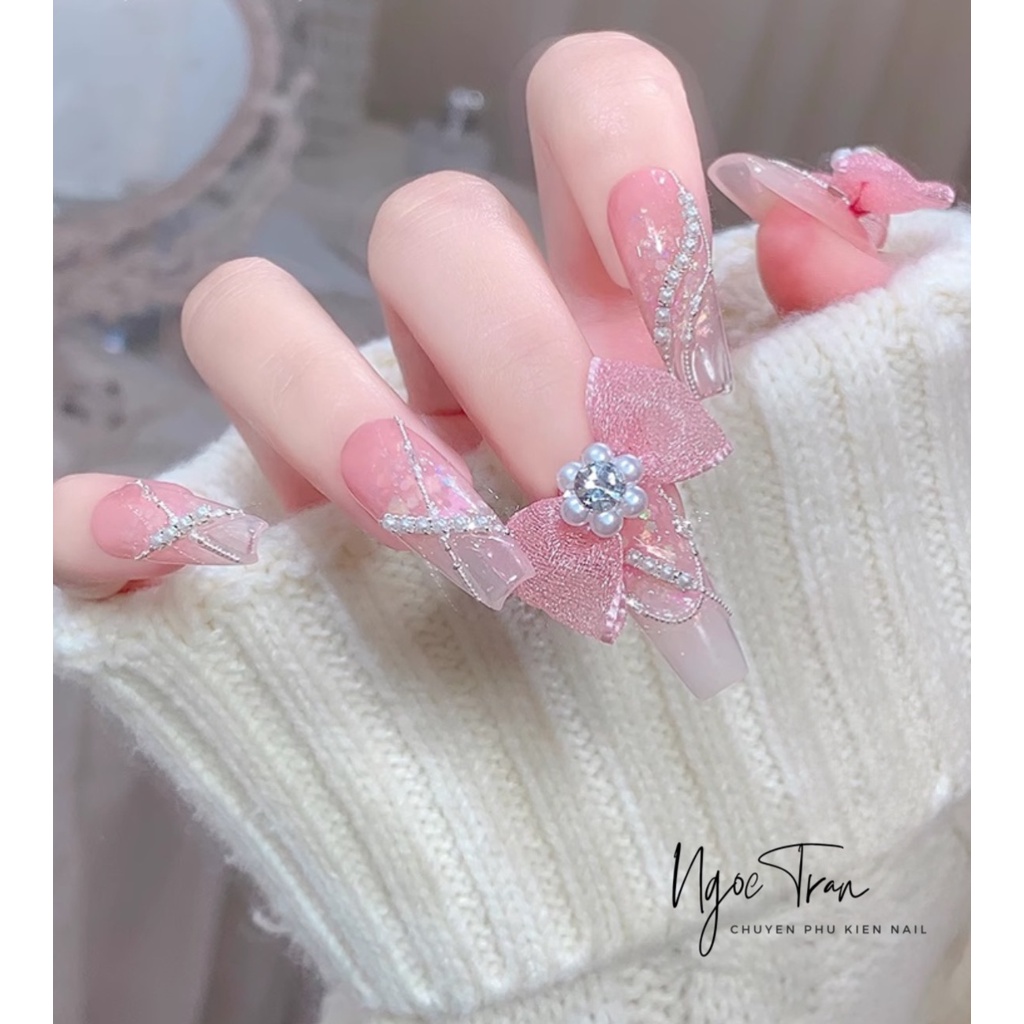 Nơ Vải Lưới Ngọc Trai Kim Cương Cổ Tích | Trang Trí Móng Tay NZ34