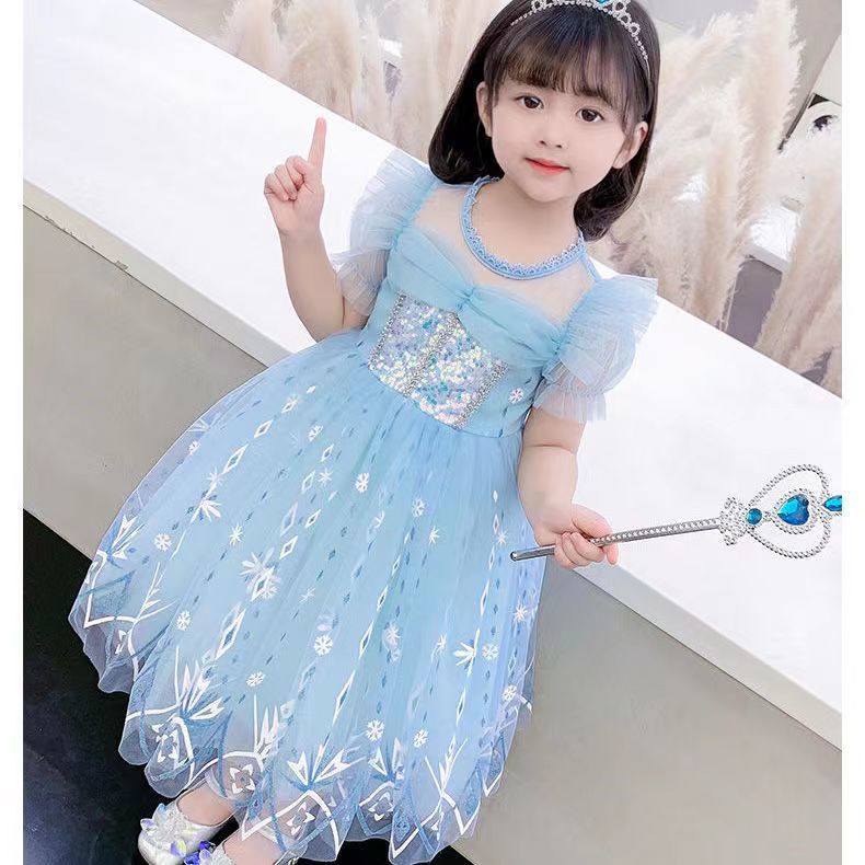 Đầm Công Chúa elsa Tay Ngắn Phối Lưới Thời Trang 214 Cho Bé Gái