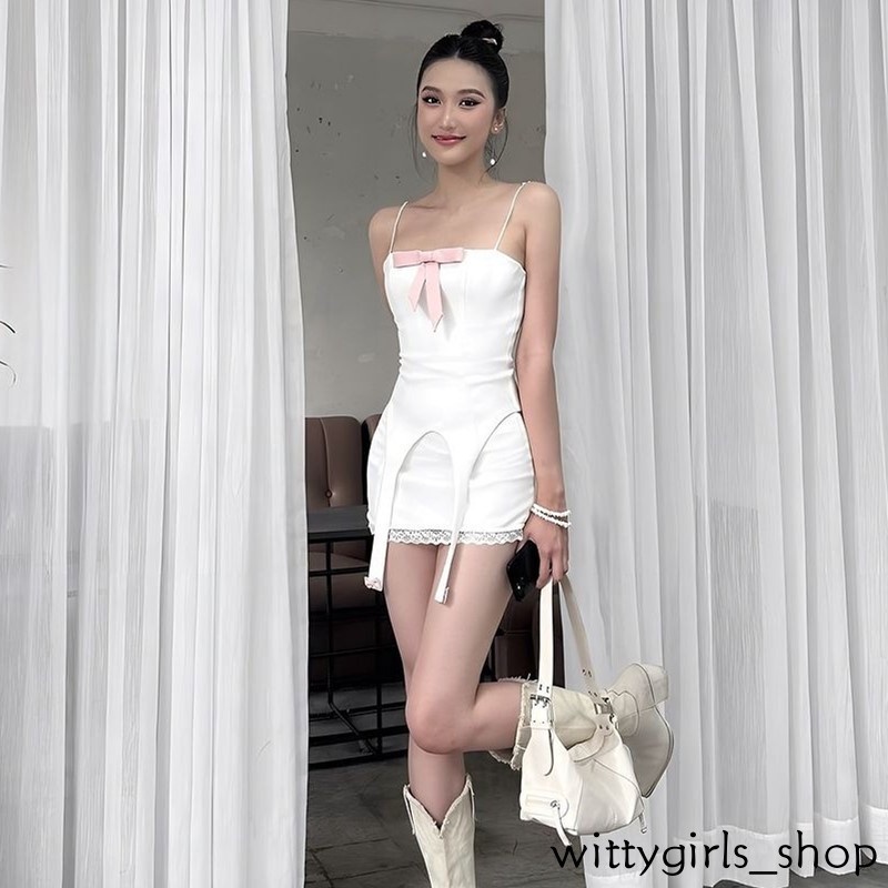 Cửa Hàng Wittygirls_Bộ Hàng | Bộ Đầm Hai Dây Mùa Hè Thắt Nơ Ngực Ngọt Ngào Hàng Mới Dành Cho Bạn Nữ